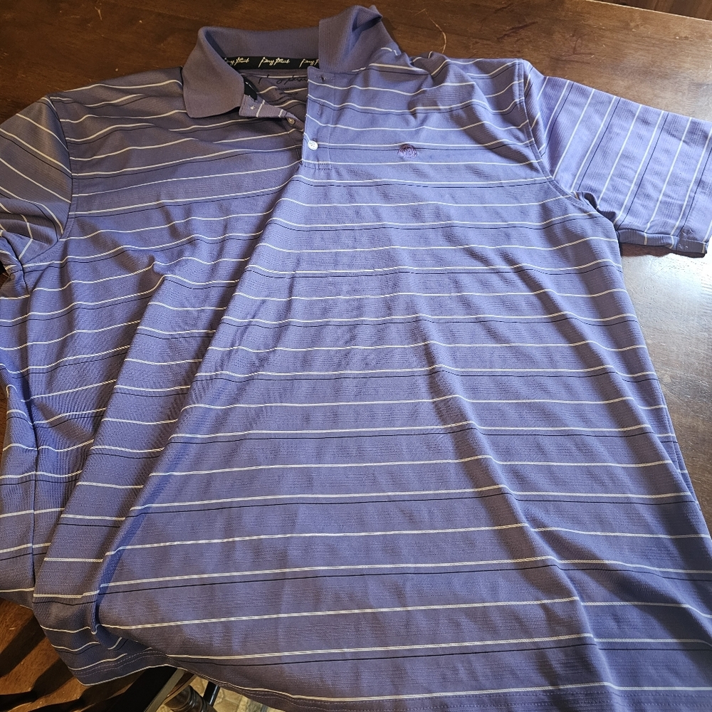 George Straight Mens Casual Knit Polo Short Sleeve Striped Lavender Size  XL